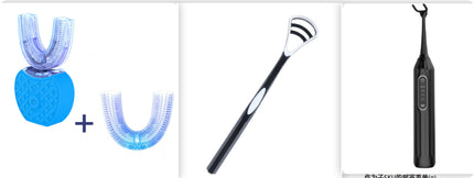 Cepillo de dientes eléctrico automático inteligente 360 grados resistente al agua tipo U blanqueador con luz azul carga USB