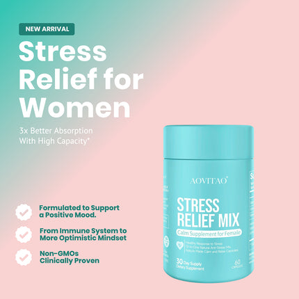 Suplemento de Ashwagandha para mujeres con L-Teanina y Magnesio, alivio del estrés, apoyo para el enfoque y la relajación, pastilla para la ansiedad