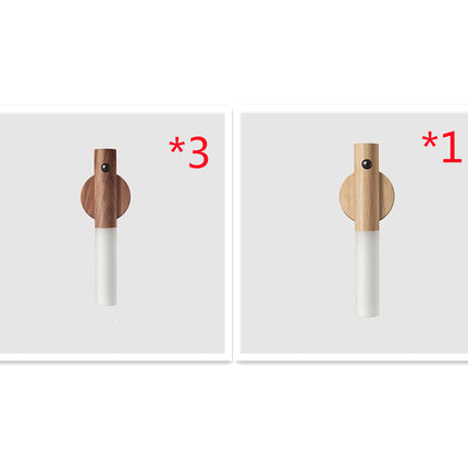 Luz nocturna LED USB magnética de madera inalámbrica para pasillos, porche, sensor de movimiento PIR, lámpara de pared, lámpara de armario