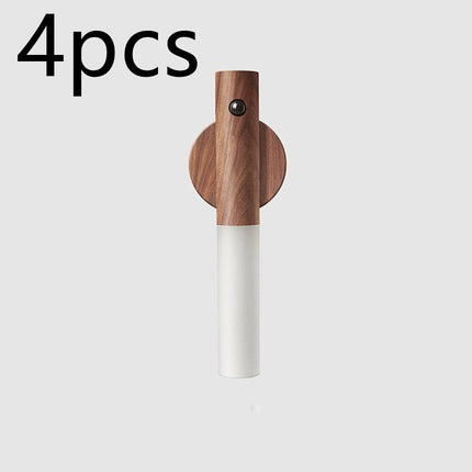 Luz nocturna LED USB magnética de madera inalámbrica para pasillos, porche, sensor de movimiento PIR, lámpara de pared, lámpara de armario
