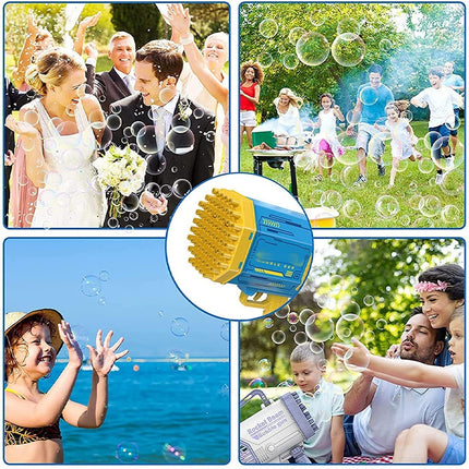 Pistola de burbujas cohete 69 agujeros, máquina de pompas de jabón con forma de ametralladora, soplador automático con luz, juguetes para niños