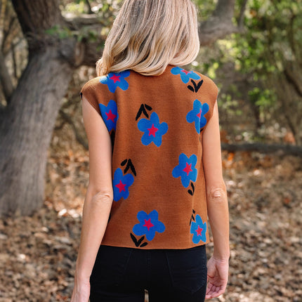 Chaleco casual con estampado floral retro para mujer