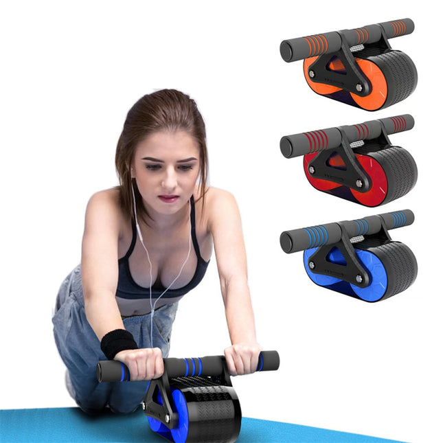 Ejercitador abdominal de doble rueda para hombres y mujeres, rodillo de rueda abdominal con rebote automático, entrenador de cintura, dispositivos de ejercicio para gimnasio y hogar
