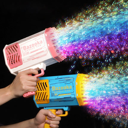 Pistola de burbujas cohete 69 agujeros, máquina de pompas de jabón con forma de ametralladora, soplador automático con luz, juguetes para niños