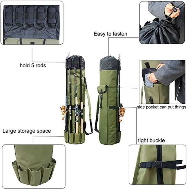 Cilindro Exterior Bolsa de Pesca Multifuncional Bolsa de Caña de Pescar Bolsa de Almacenamiento de Equipo de Pesca de Mar