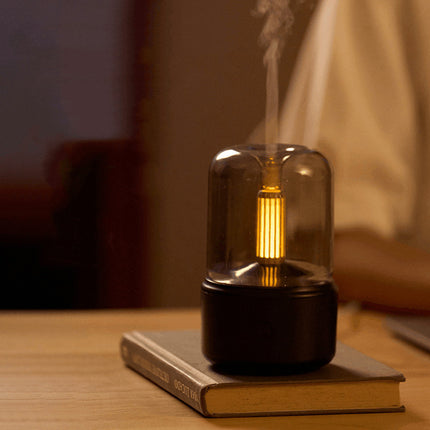Humidificador de aire portátil con luz de vela, 120 ml, USB, vaporizador frío, 8-12 horas de duración, con luz LED nocturna.