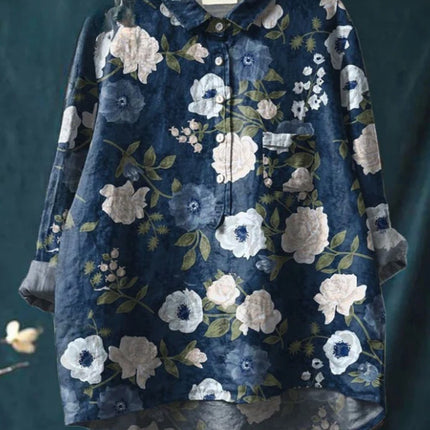 Camisa informal de manga larga con cuello en V y un solo botón con estampado de grafiti