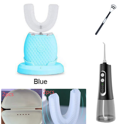 Cepillo de dientes eléctrico automático inteligente 360 grados resistente al agua tipo U blanqueador con luz azul carga USB