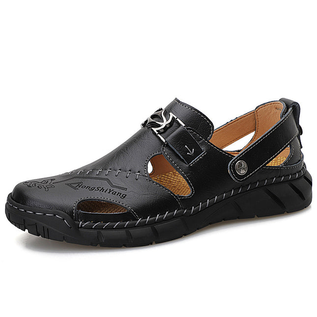 Sandalias casuales de cuero genuino para jóvenes, pantuflas de hombre de moda que combinan con todo