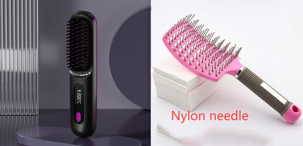 Peine de pelo liso 2 en 1 Cepillo alisador inalámbrico Calentamiento rápido Rizador portátil Carga USB