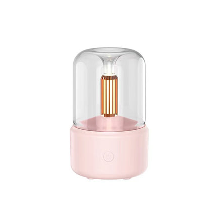 Humidificador de aire portátil con luz de vela, 120 ml, USB, vaporizador frío, 8-12 horas de duración, con luz LED nocturna.