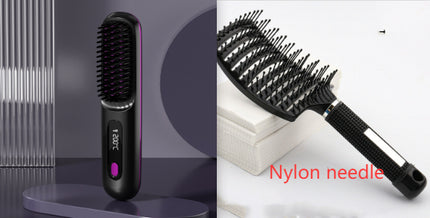 Peine de pelo liso 2 en 1 Cepillo alisador inalámbrico Calentamiento rápido Rizador portátil Carga USB