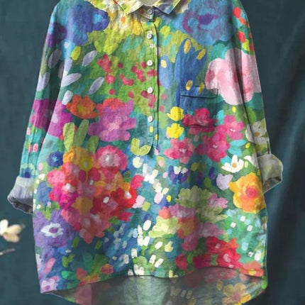 Camisa informal de manga larga con cuello en V y un solo botón con estampado de grafiti