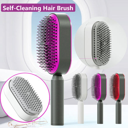 Cepillo de pelo autolimpiable para mujer, limpieza con una tecla, masaje de airbag anticaída, peine para el cuero cabelludo, cepillo antiestático.