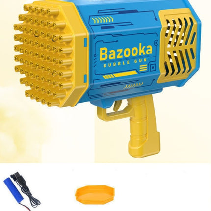 Pistola de burbujas cohete 69 agujeros, máquina de pompas de jabón con forma de ametralladora, soplador automático con luz, juguetes para niños