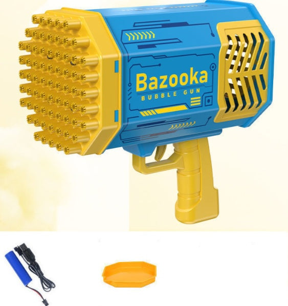 Pistola de burbujas cohete 69 agujeros, máquina de pompas de jabón con forma de ametralladora, soplador automático con luz, juguetes para niños