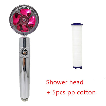 Cabezal de ducha de bajo consumo, con giro de 360 grados y pequeño ventilador, boquilla de ABS a alta presión, accesorios de baño