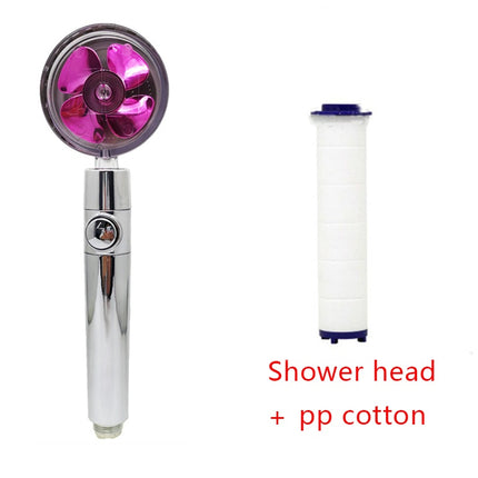Cabezal de ducha de bajo consumo, con giro de 360 grados y pequeño ventilador, boquilla de ABS a alta presión, accesorios de baño