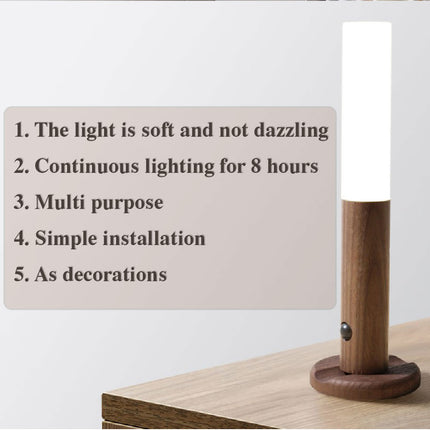 Luz nocturna LED USB magnética de madera inalámbrica para pasillos, porche, sensor de movimiento PIR, lámpara de pared, lámpara de armario