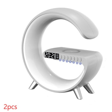 Lámpara LED inteligente con forma de G, altavoz Bluetooth, cargador inalámbrico, lámpara de ambiente y control por aplicación para dormitorio y decoración del hogar