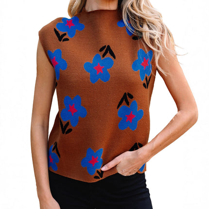 Chaleco casual con estampado floral retro para mujer