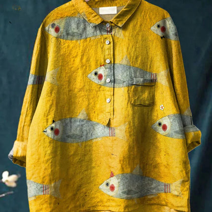 Camisa informal de manga larga con cuello en V y un solo botón con estampado de grafiti