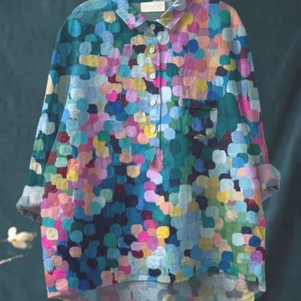 Camisa informal de manga larga con cuello en V y un solo botón con estampado de grafiti