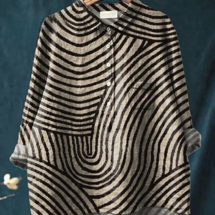 Camisa informal de manga larga con cuello en V y un solo botón con estampado de grafiti