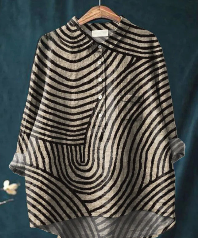 Camisa informal de manga larga con cuello en V y un solo botón con estampado de grafiti