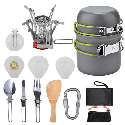 Juego de utensilios de cocina para camping, kit de cocina para exteriores, equipo de aluminio, olla para exteriores, vajilla de viaje, cocina, senderismo, picnic, barbacoa