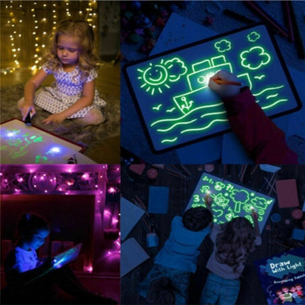 Pizarra mágica 3D de juguete educativo con 8 efectos de luz para dibujar, rompecabezas y bloc de dibujo