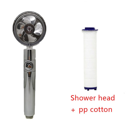 Cabezal de ducha de bajo consumo, con giro de 360 grados y pequeño ventilador, boquilla de ABS a alta presión, accesorios de baño