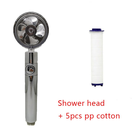 Cabezal de ducha de bajo consumo, con giro de 360 grados y pequeño ventilador, boquilla de ABS a alta presión, accesorios de baño