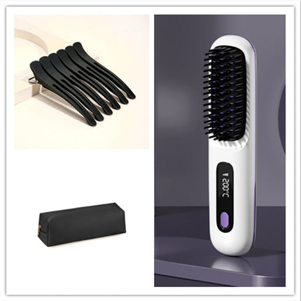 Peine de pelo liso 2 en 1 Cepillo alisador inalámbrico Calentamiento rápido Rizador portátil Carga USB