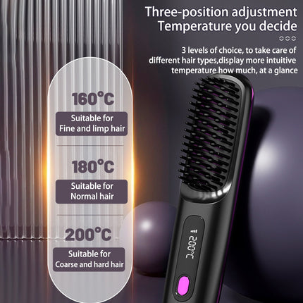 Peine de pelo liso 2 en 1 Cepillo alisador inalámbrico Calentamiento rápido Rizador portátil Carga USB