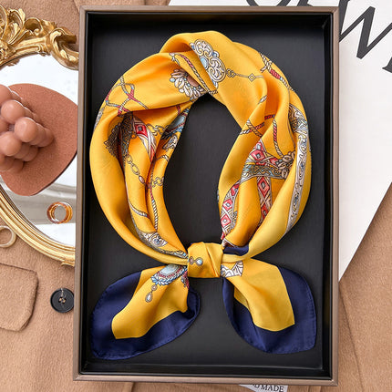 Pañuelo cuadrado pequeño de seda amarillo para mujer