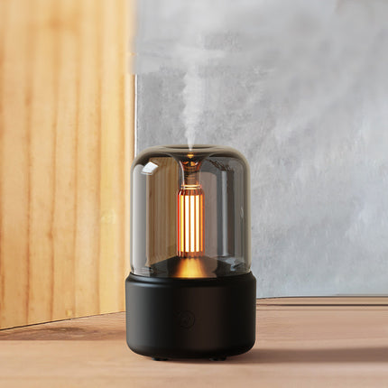 Humidificador de aire portátil con luz de vela, 120 ml, USB, vaporizador frío, 8-12 horas de duración, con luz LED nocturna.