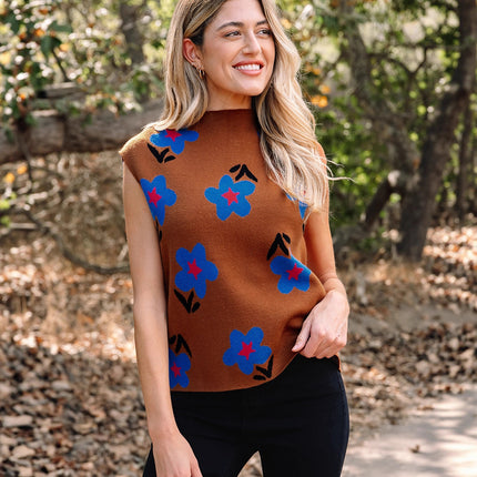 Chaleco casual con estampado floral retro para mujer