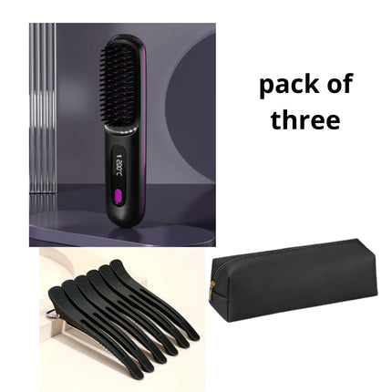 Peine de pelo liso 2 en 1 Cepillo alisador inalámbrico Calentamiento rápido Rizador portátil Carga USB